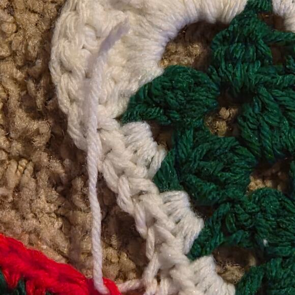 Handmade Crochet Afghan Blanket Red Green White Christmas Throw 73x70 - Picture 8 of 10